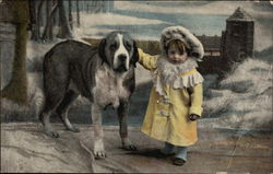 Child with Her Dog Saint Bernards Postcard Postcard