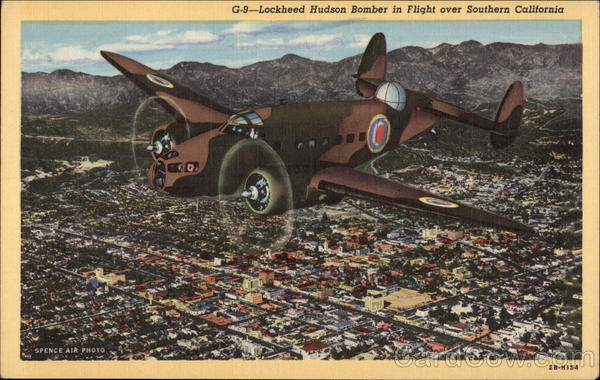 Lockheed Hudson Bomber in Flight Over Southern California