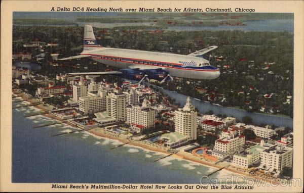 A Delta DC-6 Heading North Over Miami Beach Florida