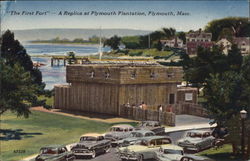 "The First Fort" A replica at Plymouth Plantation Postcard