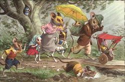 Mouse Family in a Rainstorm Mice Postcard Postcard