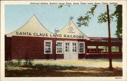 Rail Road Station, Santa's Large Train, Santa Claus Land Postcard