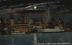 Seattle At Night From The Waterfront Washington Postcard Postcard