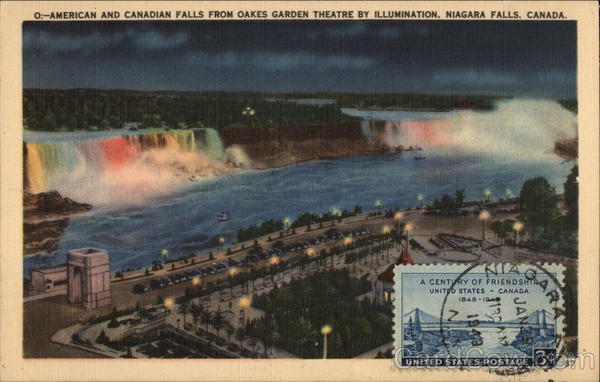 American and Canadian Falls from Oakes Garden Theatre by Illumination Niagara Falls Canada