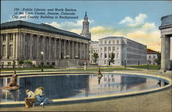 Public Library and North Section of the Civic Center Postcard