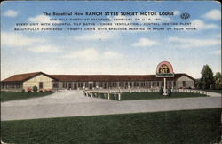 The Beautiful New Ranch Style Sunset Motor Lodge Postcard