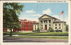 Public Library and High School Ashtabula, OH Postcard Postcard