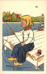 Dutch Boy Fishing Postcard