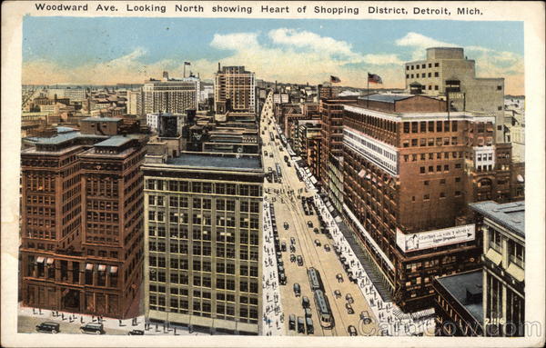Woodward Ave. Looking North, Showing Heart of Shopping District Detroit Michigan