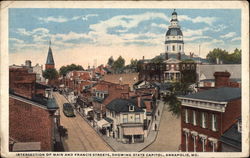 Intersection of Main and Francis Streets, Showing State Capitol Postcard