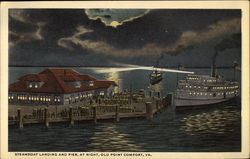 Steamboat landing and pier, at night Old Point Comfort, VA Postcard Postcard