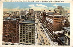 Woodward Ave. Looking North, Showing Heart of Shopping District Postcard