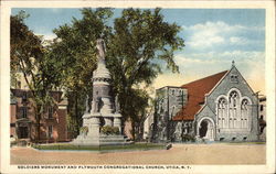 Soldiers Monument and Plymouth Congregational Church Postcard