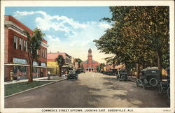 Commerce Street Uptown, Looking East Greenville, AL Postcard Postcard