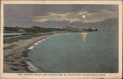 Nobska Beach and Lighthouse by Moonlight Postcard