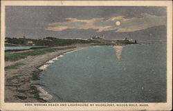 Nobska Beach and Lighthouse by Moonlight Woods Hole, MA Postcard Postcard