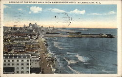 Looking up the Board Walk from Ambassador Hotel Atlantic city, NJ Postcard Postcard