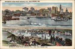 Bird's Eye View from Federal Hill - 1850 and modern day Postcard