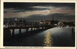 View of City and Eastport Bridge, By Night Annapolis, MD Postcard Postcard