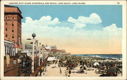 Looking East Along Boardwalk and Beach, Long Beach Postcard