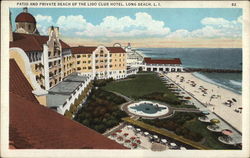 Patio and Private Beach of the Lido Club Hotel, Long Island Long Beach, NY Postcard Postcard