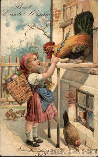 Best Easter Wishes - Young Girl with Chickens With Chicks