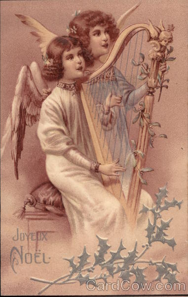 Two Angels Playing a Harp