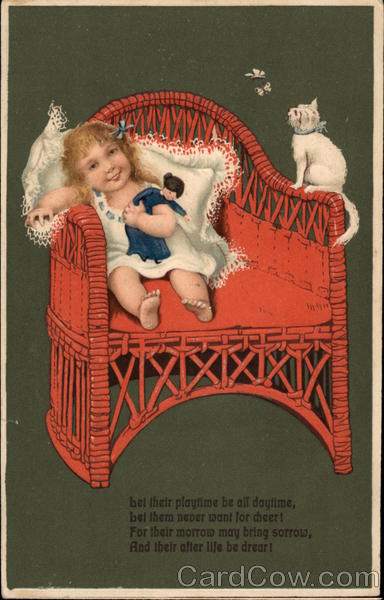 Little Girl in Red Wicker Chair Children