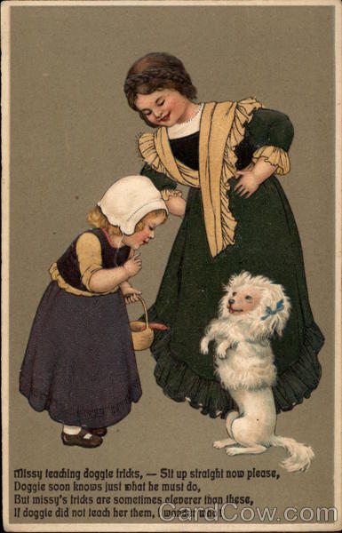 Two Girls with White Dog Children