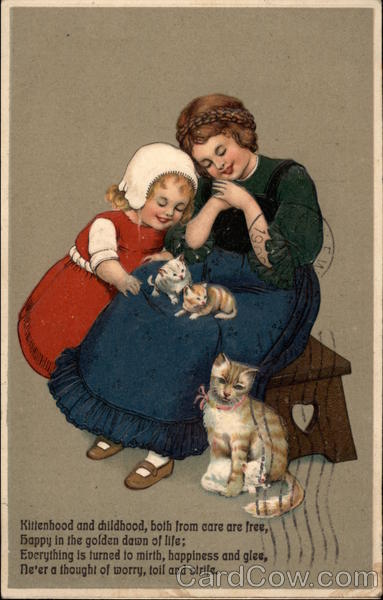 Two Girls with Cats Children