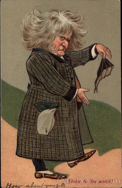Grumpy Old Man with Empty Wallet Caricatures