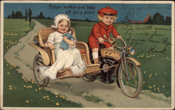 Father, Mother and Baby Off For a Picnic Children