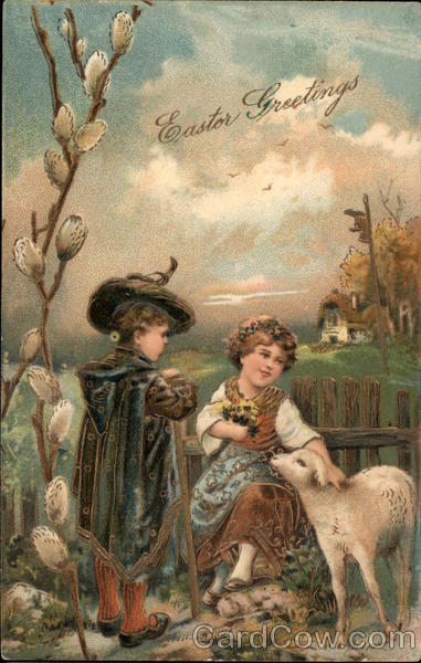 Easter Greetings - Children with Lamb With Children