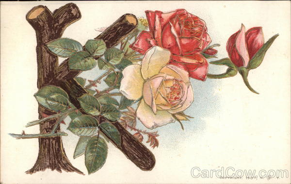 Large Wooden K with Red and White Roses Alphabet Letters