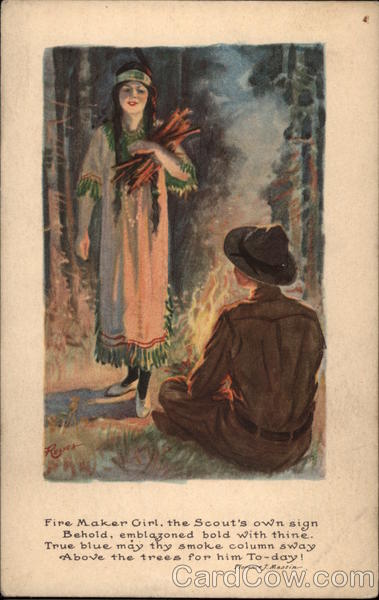 Boy Scout at Fire with Indian Girl Relyea Boy Scouts