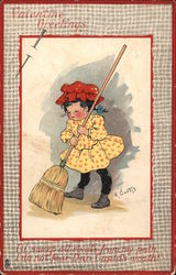 Child Sweeping Children Postcard Postcard