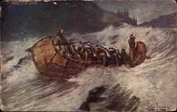 Indians In Canoe In River Rapids Postcard