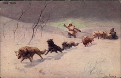 Eskimos with Dog Team Sled Postcard