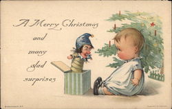Baby and Jack-in-the-Box by a Christmas Tree Toys Postcard Postcard