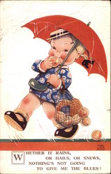 Child With Umbrella In Rain Postcard