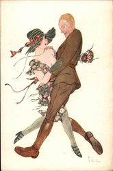 Man Dancing with Semi-Nude Woman Postcard