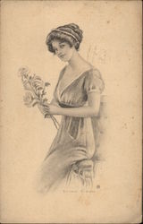 Woman Holding Flowers Women Postcard 