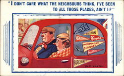 Husband and Wife in Car Postcard