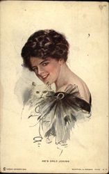 Woman with White Cat Postcard