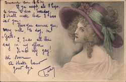Woman Wearing Purple Hat Women Postcard Postcard