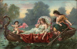 Woman Being Rowed in Boat Postcard