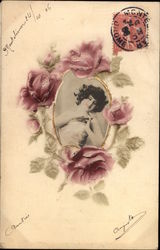 Woman framed with roses Postcard