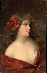 Woman with Red Cloak and Bow Postcard