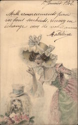 Young Woman With Dog in Hats Postcard