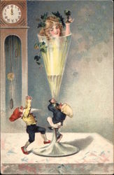 New Years Girl in Champagne Glass Postcard